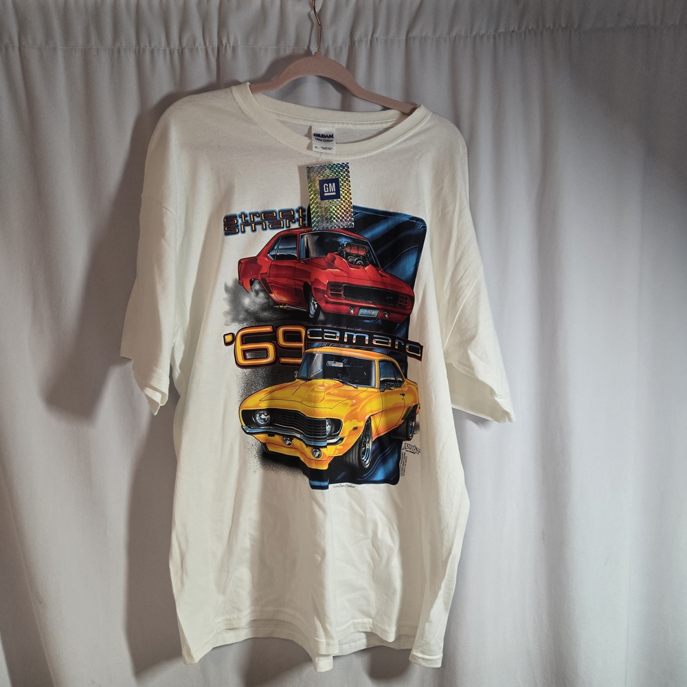 Vintage Y2K Street Smart Chevrolet Camaro 1969 Mens XL Off-white T-shirt NWT VTG